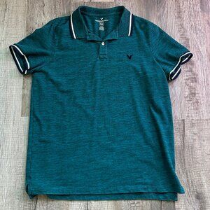 American Eagle Flex Polo Shirt Men Size L Blue/Green Short Sleeves